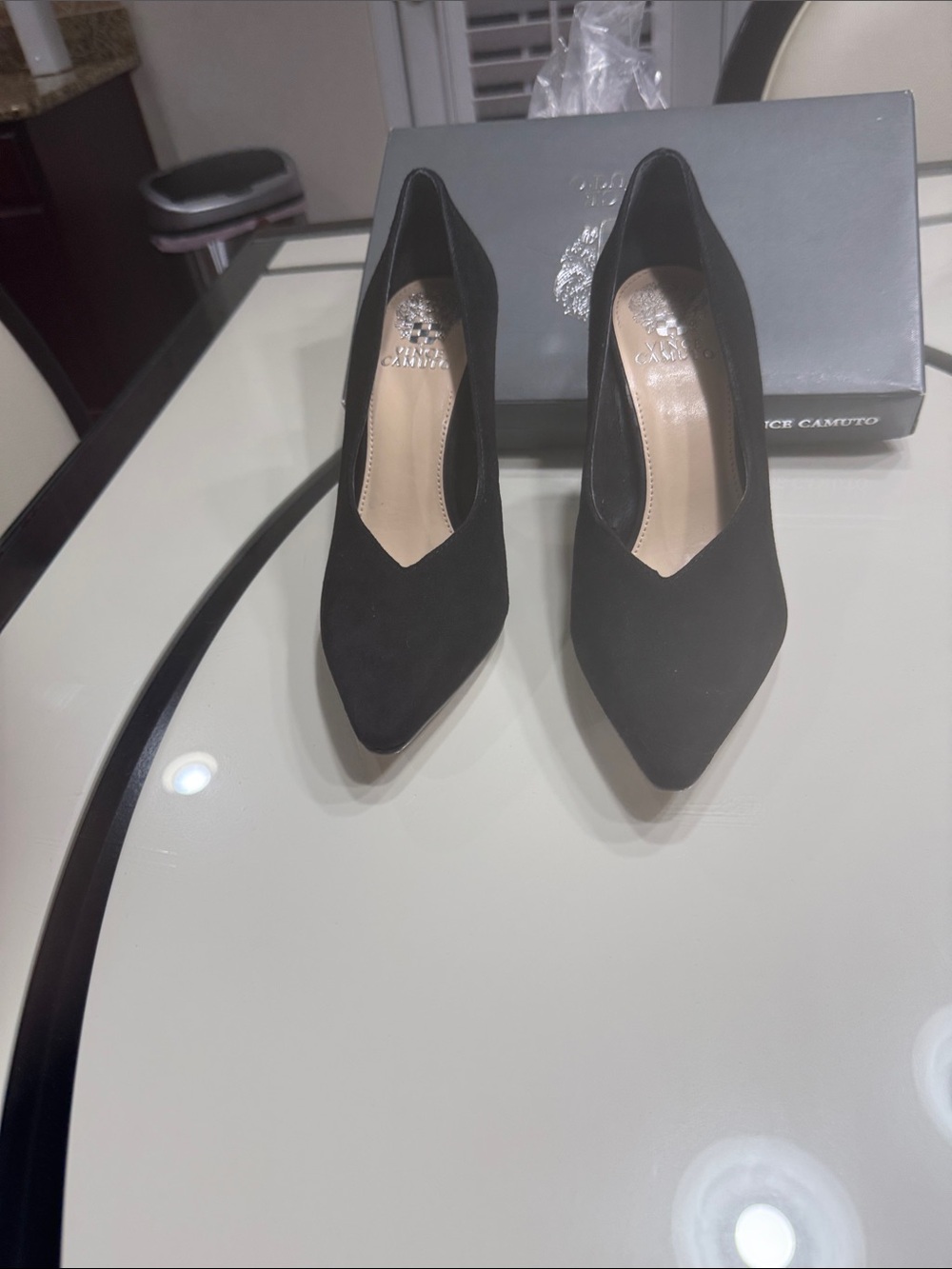 Vince Camuto Black Suede Pointed Pump Heels